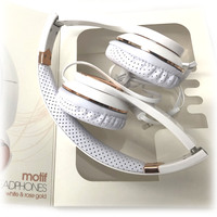 White Rose Gold Holysmoke Motif On Ear Foldable Headphones thumbnail
