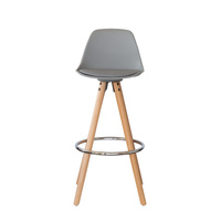 2 PU Leather Padded Barstools (Light Grey/Wood) with Metal Footrest thumbnail