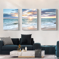 Wall Art 60cmx90cm Sunrise by the ocean 3 Sets White Frame Canvas thumbnail