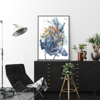 Wall Art 50cmx70cm Watercolor Style Abstract Flower 3 Sets Black Frame Canvas thumbnail