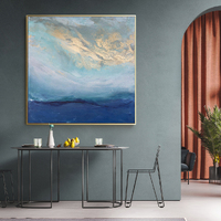 Wall Art 70cmx70cm Abstract gold blue square size Gold Frame Canvas thumbnail