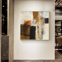 Wall Art 70cmx70cm Abstract gold brown painting style Gold Frame Canvas thumbnail