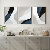 Wall Art 100cmx150cm Abstract Navy Blue 3 Sets Black Frame Canvas thumbnail