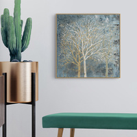 Wall Art 90cmx90cm Forest In The Twilight Trees Gold Frame Canvas thumbnail