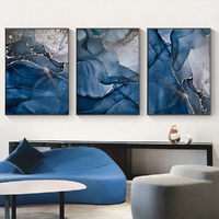 Wall Art 50cmx70cm Blue Gold Marble 3 Sets Black Frame Canvas thumbnail