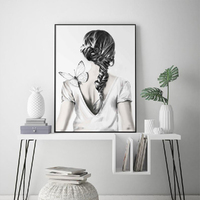 Wall Art 70cmx100cm Woman Back With Butterfly Black Frame Canvas thumbnail