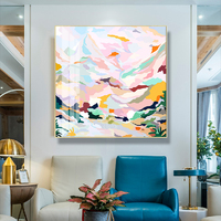 Wall Art 60cmx60cm Abstract Pink Mountain Hand Painted Style Gold Frame Canvas thumbnail