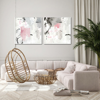 Wall Art 80cmx80cm Abstract Pink Grey 2 Sets White Frame Canvas thumbnail