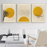Wall Art 100cmx150cm Flock Of Birds Sun Silhouette 3 Sets Gold Frame Canvas thumbnail