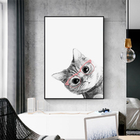 Wall Art 50cmx70cm Cat With Glasses Black Frame Canvas thumbnail