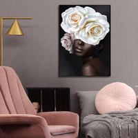 Wall Art 70cmx100cm Flower African Woman Black Frame Canvas thumbnail