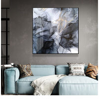 Wall Art 40cmx40cm Marbled Black Grey Black Frame Canvas thumbnail