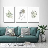 Wall Art 40cmx60cm Botanical Line Girl 3 Sets Black Frame Canvas thumbnail
