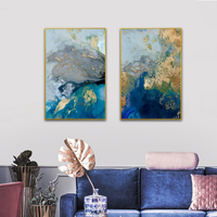 Wall Art 60cmx90cm Marbled Blue And Gold 2 Sets Gold Frame Canvas thumbnail