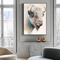Wall Art 60cmx90cm Great White Buffalo Black Frame Canvas thumbnail