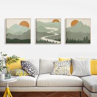 Wall Art 60cmx60cm Sage Green Landscapes 3 Sets Wood Frame Canvas thumbnail