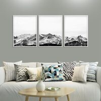 Wall Art 50cmx70cm Black White Mountain 3 Sets White Frame Canvas thumbnail