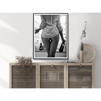 Wall Art 50cmx70cm Woman Drinking Wine , Black and White, Black Frame Canvas thumbnail