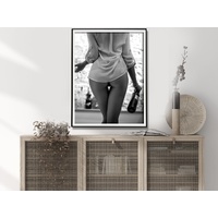 Wall Art 90cmx135cm Woman Drinking Wine , Black and White, Black Frame Canvas thumbnail