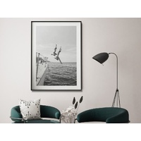 Wall Art 40cmx60cm Black and White Ocean Jump, Black Frame Canvas thumbnail