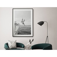 Wall Art 90cmx135cm Black and White Ocean Jump, Black Frame Canvas thumbnail
