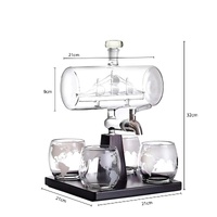 1L Whiskey or Wine Sailboat Glass Decanter Set - 4x Globe Glasses + Wooden Stand thumbnail
