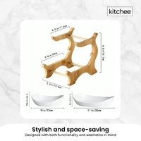 2 Tier Porcelain Fruit Bowl - Ceramic Vegetable Storage With Bamboo Stand thumbnail