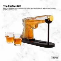1.2L Whisky or Wine Decanter Glass Pistol Set - 2 Shot Glasses + Wooden Stand thumbnail
