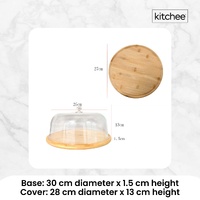 Kitchee 30cm Bamboo Cake Stand + Dome Acrylic Cover - Dessert Display Plate thumbnail