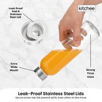 Kitchee 500ml Glass Water Bottle with Stainless Steel Lid - Set of 6 Drink Bottles thumbnail
