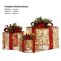 Swishmas Set Of 3 Christmas Gift Boxes With Lights - Champagne With Red Bows thumbnail