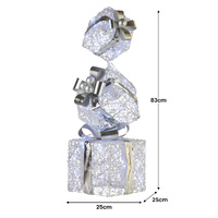 Swishmas 83cm Triple Christmas Silver Giftbox Stack Display with Lights thumbnail