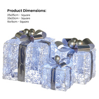 Swishmas Set Of 3 Christmas Gift Boxes With Lights With Jewelled Wire And Silver Bows thumbnail