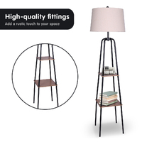 Sarantino Metal Etagere Floor Lamp Shade Metal Shelf in Wood Finish thumbnail