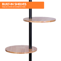 Sarantino Metal Floor Lamp Shade with Black Post in Round Wood Shelves thumbnail