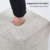 2X Ottoman Stool Linen Fabric Footstool Foot Rest Pouffe Pouf Seat - Cream Grey thumbnail