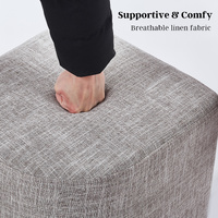 Ottoman Stool Linen Fabric Footstool Foot Rest Pouffe Pouf Seat - Dark Grey thumbnail