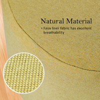 2X Fabric Ottoman Round Wooden Leg Foot Stool - Mustard Yellow thumbnail