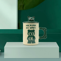 2X High-Fired Ceramic Porcelain Mug Set with Lid 400ml Bear w Tea Spoon GREEN thumbnail