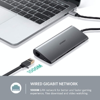 UGREEN Type C 8 in 1 Multifultion adaptor VGA/RJ45/USB3.0 x 3/SD/TF/TypeC PD Protocal (50539) thumbnail