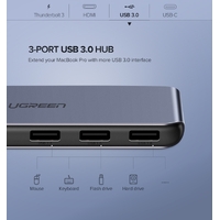 UGREEN Dual Type-C 5 in 1 to 3*USB3.0+ USB-C Female+PD Converter (50775) thumbnail