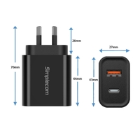 Simplecom CU220 Dual Port PD 20W Fast Wall Charger USB-C + USB-A for Phone Tablet thumbnail