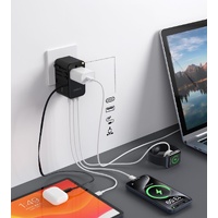 CHOETECH PD5022 70W EU/US/AUS/UK Travel Adapter with Built-in USB-C Cable - Black thumbnail