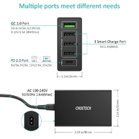 CHOETECH Q34U2Q 5-Port 60W PD Charger with 30W Power Delivery and 18W Quick Charge 3.0 thumbnail