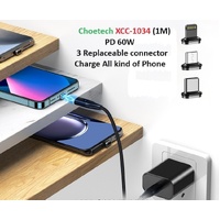 CHOETECH XCC-1034 60W C to C 1M Cable with 3 Replaceable Connecter thumbnail