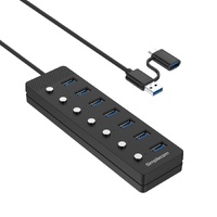 Simplecom CH375C USB-A and USB-C to 7-Port USB 3.0 Hub 5Gbps Individual Switches and Power Adapter thumbnail