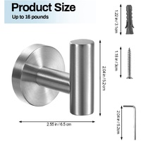 2 Pcs Wall Mount Bathroom Towel Hooks Holder Cloth Hanger Hook Kitchen Door Hanger Brushed Nickel thumbnail