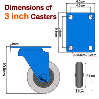 4x 3 inch Heavy Duty Swivel Brake Locking Caster Castor Wheels Casters 2x swivel 2x fixed for Cart Furniture Workbench thumbnail
