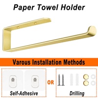 Gold Kitchen Bathroom Paper Holder Towel Holder Self Adhesive or Screw Mount 31cm thumbnail