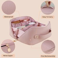 Large Travel Cosmetic Bag Portable Make up Makeup Bag Waterproof PU Leather Storage Pink thumbnail